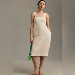 ✨ Anthropologie Sleeveless Square-Neck Linen Midi Dress Sz L